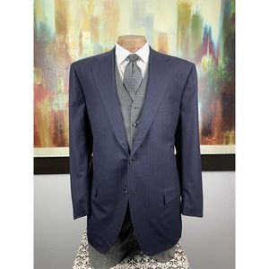 46R Kiton Diamanté Blue‎ Pinstripe Custom Blazer - Suit Jacket Sport Coat